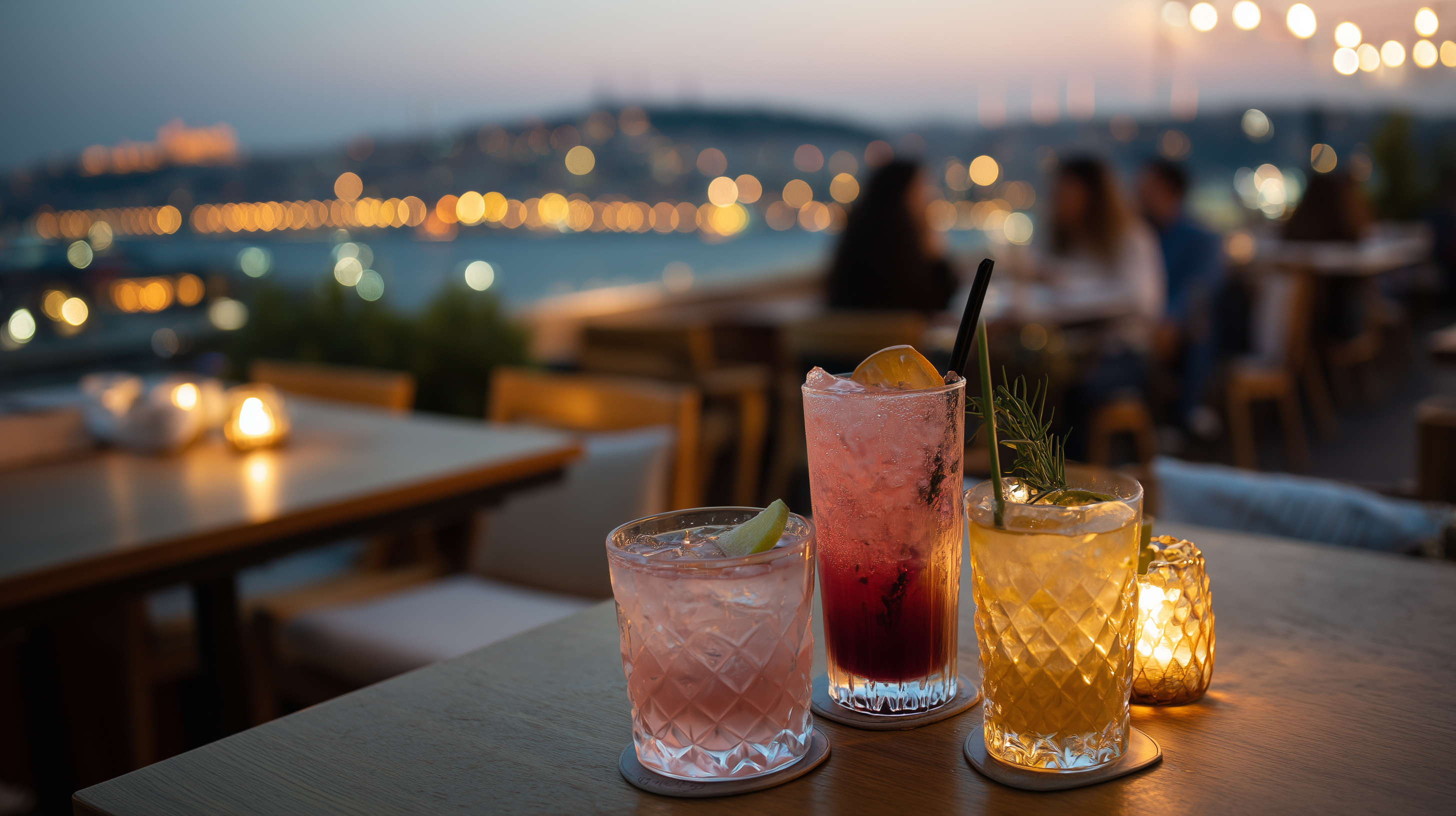 rooftop cocktail bar with a view of the bosphorus