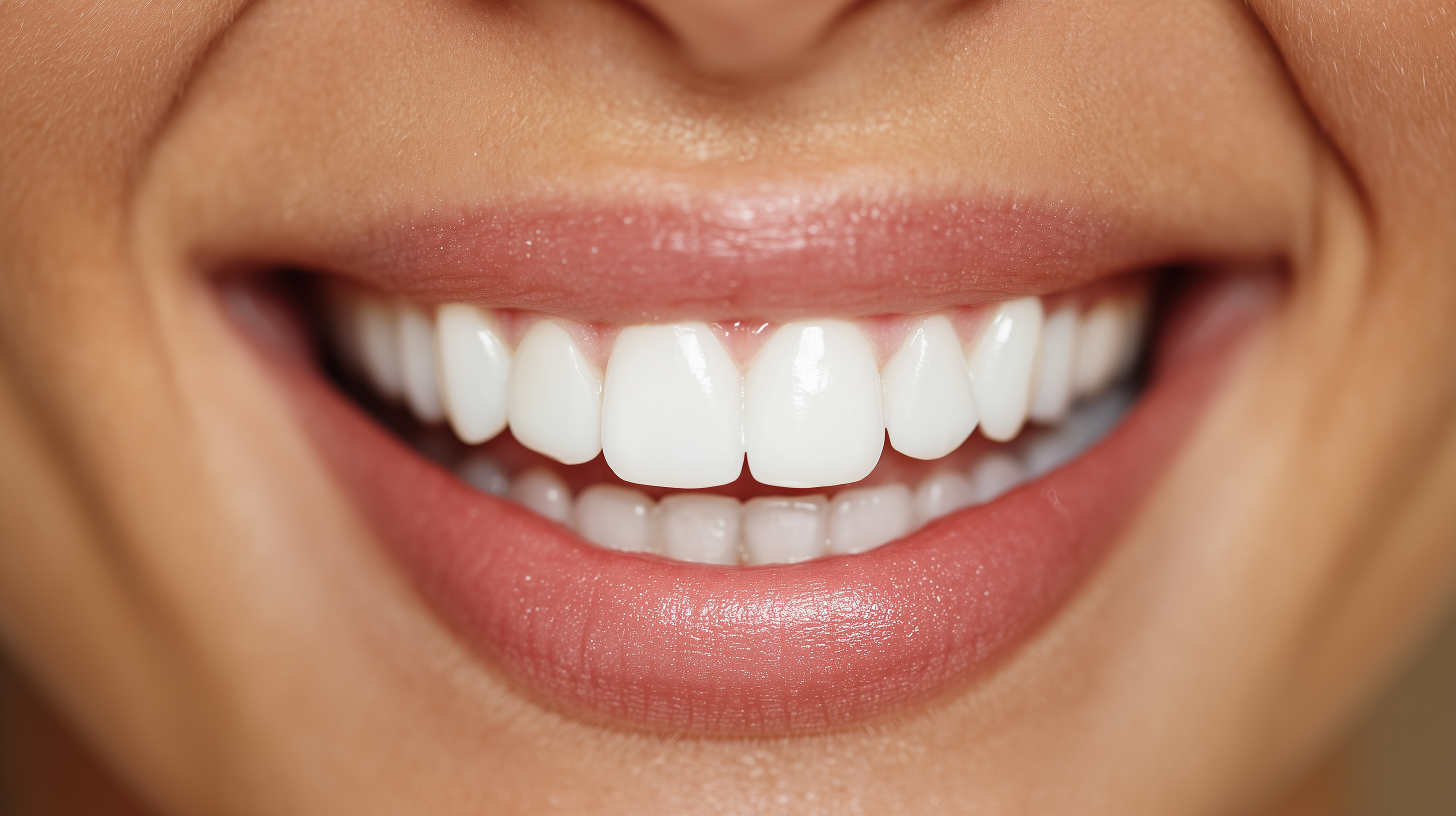 A person smiling broadly, showcasing their freshly whitened teeth after a professional whitening session.