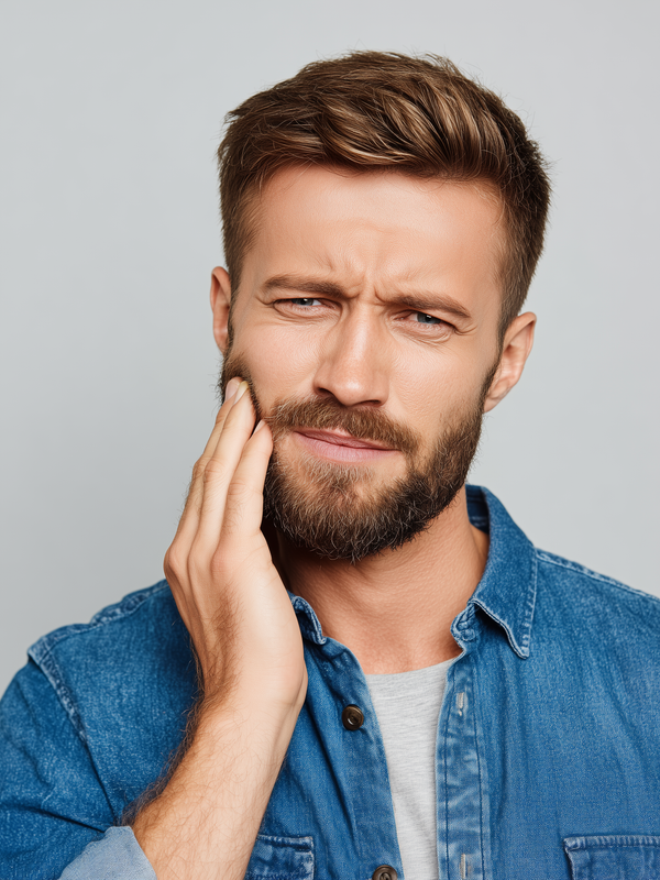 male patient in need of a root canal, suffering from persistent tooth pain and sensitivity